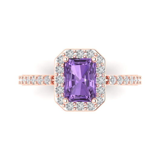 1.92 cttw Simulated Alexandrite Solitaire with Zirconia Simulated Diamond Accents Engagement Ring - Solid Rose Gold (VVS1, Emerald Cut,7.5X5.5mm)