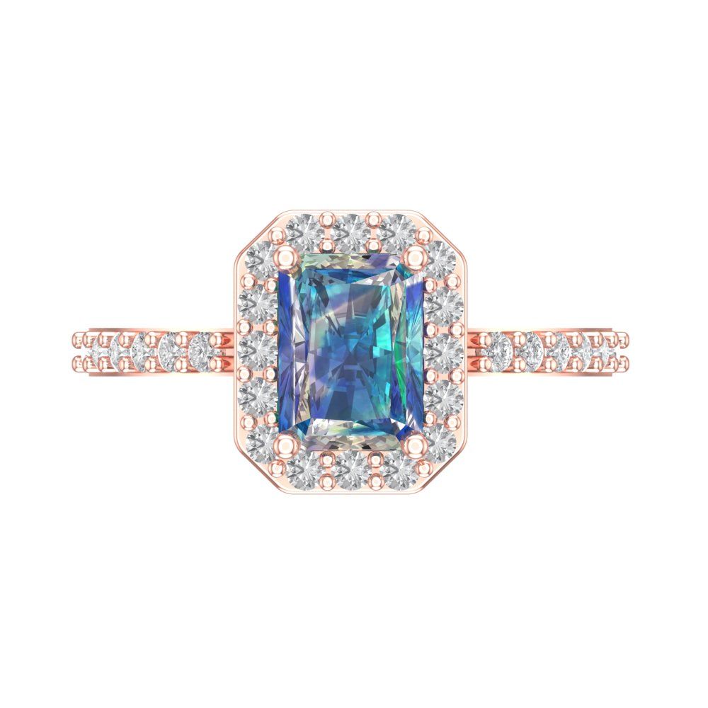 1.92 cttw Blue Moissanite Solitaire with Zirconia Simulated Diamond Accents Engagement Ring - Solid Gold (Emerald Cut,7.5X5.5mm)
