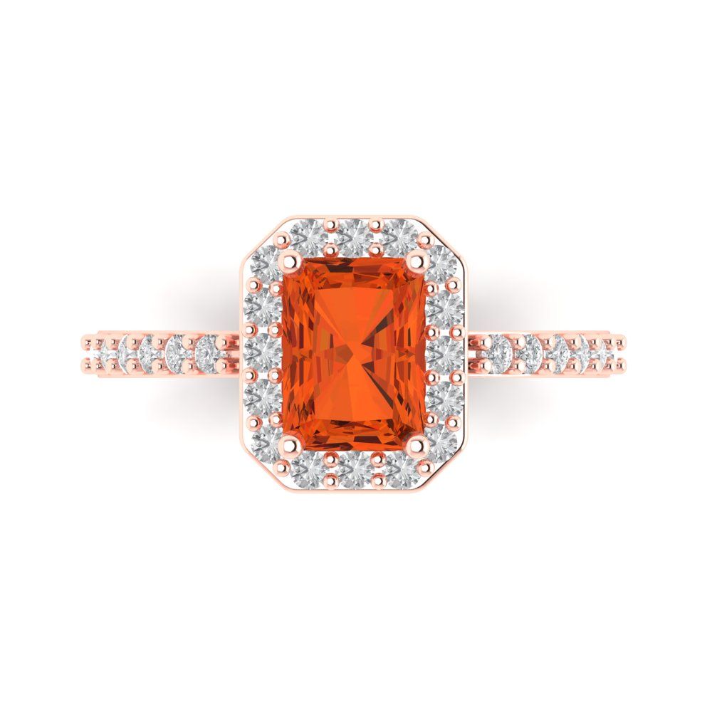 1.92 cttw Zirconia Simulated Red Diamond Solitaire with Zirconia Simulated Diamond Accents Engagement Ring - Solid Gold (VVS1, Emerald Cut,7.5X5.5mm)