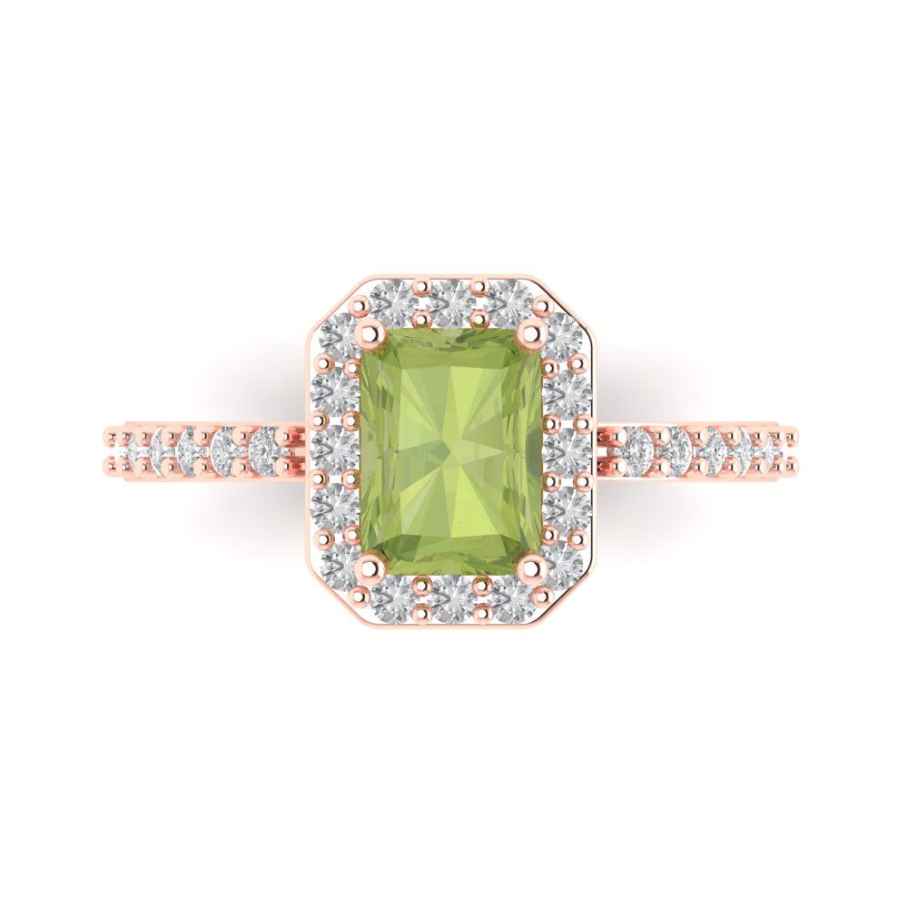 1.92 cttw Natural Peridot Solitaire with Zirconia Simulated Diamond Accents Engagement Ring - Solid Gold (Emerald Cut,7.5X5.5mm)