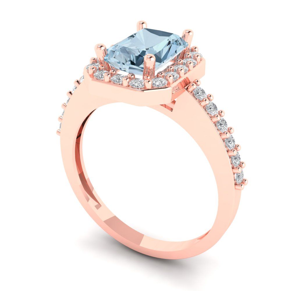 1.92 cttw Natural Sky Blue Topaz Solitaire with Zirconia Simulated Diamond Accents Engagement Ring - Solid Gold (Emerald Cut,7.5X5.5mm)