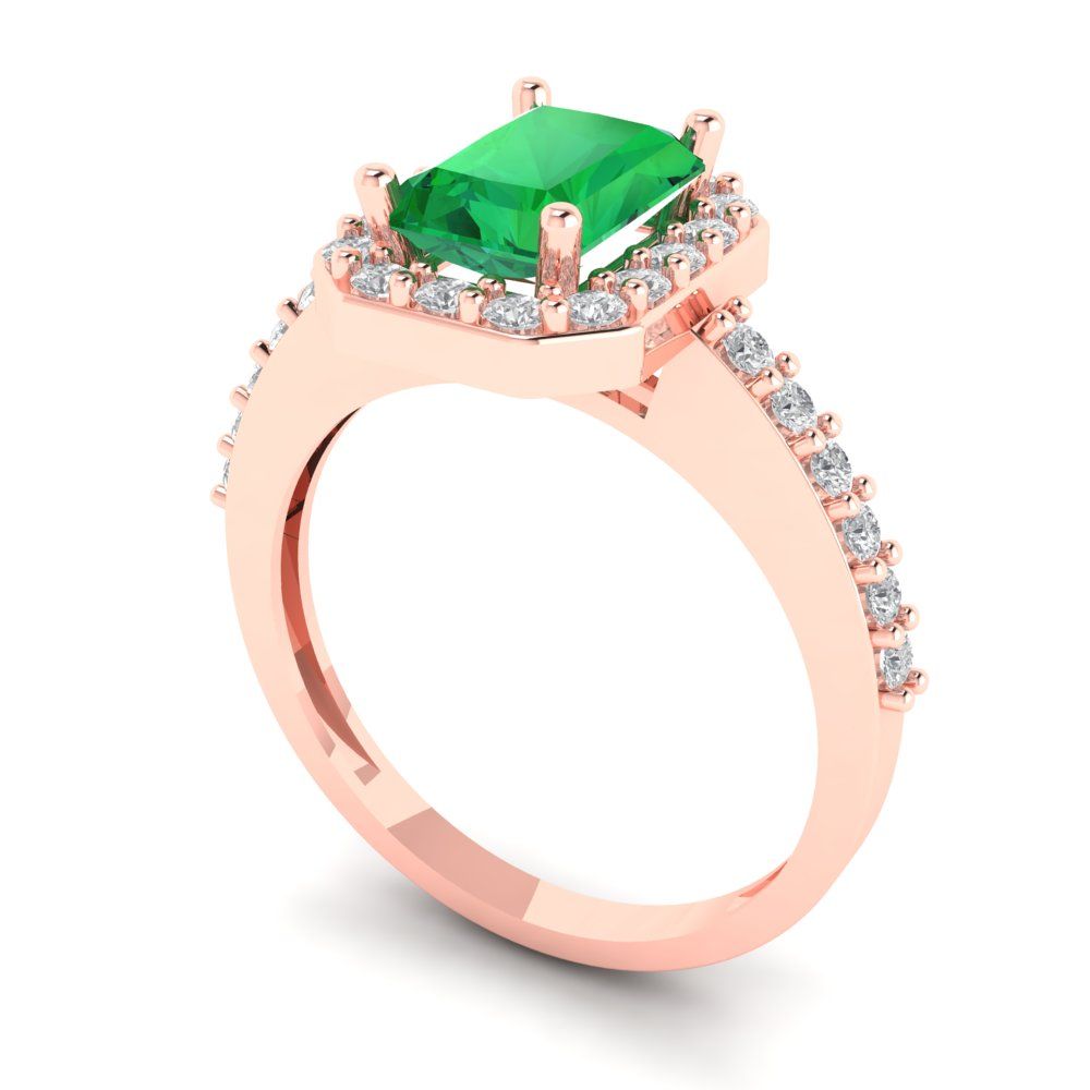1.92 cttw Simulated Emerald Solitaire with Zirconia Simulated Diamond Accents Engagement Ring - Solid Gold (Emerald Cut,7.5X5.5mm)