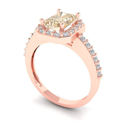 1.92 cttw Natural Morganite Solitaire with Zirconia Simulated Diamond Accents Engagement Ring - Solid Gold (Emerald Cut,7.5X5.5mm)