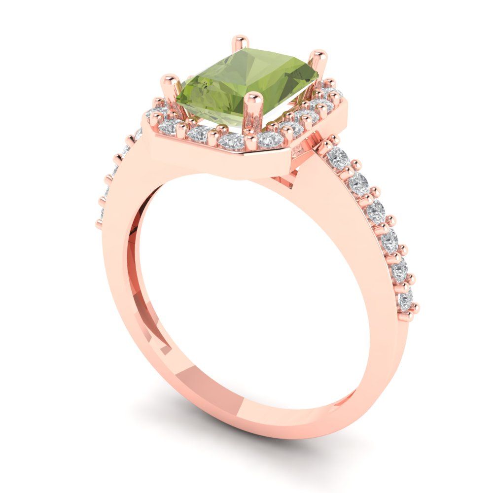 1.92 cttw Natural Peridot Solitaire with Zirconia Simulated Diamond Accents Engagement Ring - Solid Gold (Emerald Cut,7.5X5.5mm)