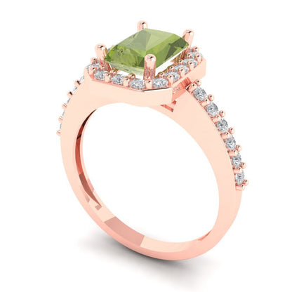 1.92 cttw Natural Peridot Solitaire with Zirconia Simulated Diamond Accents Engagement Ring - Solid Gold (Emerald Cut,7.5X5.5mm)