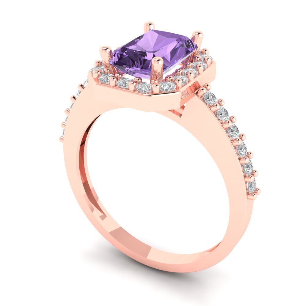 1.92 cttw Simulated Alexandrite Solitaire with Zirconia Simulated Diamond Accents Engagement Ring - Solid Gold (Emerald Cut,7.5X5.5mm)