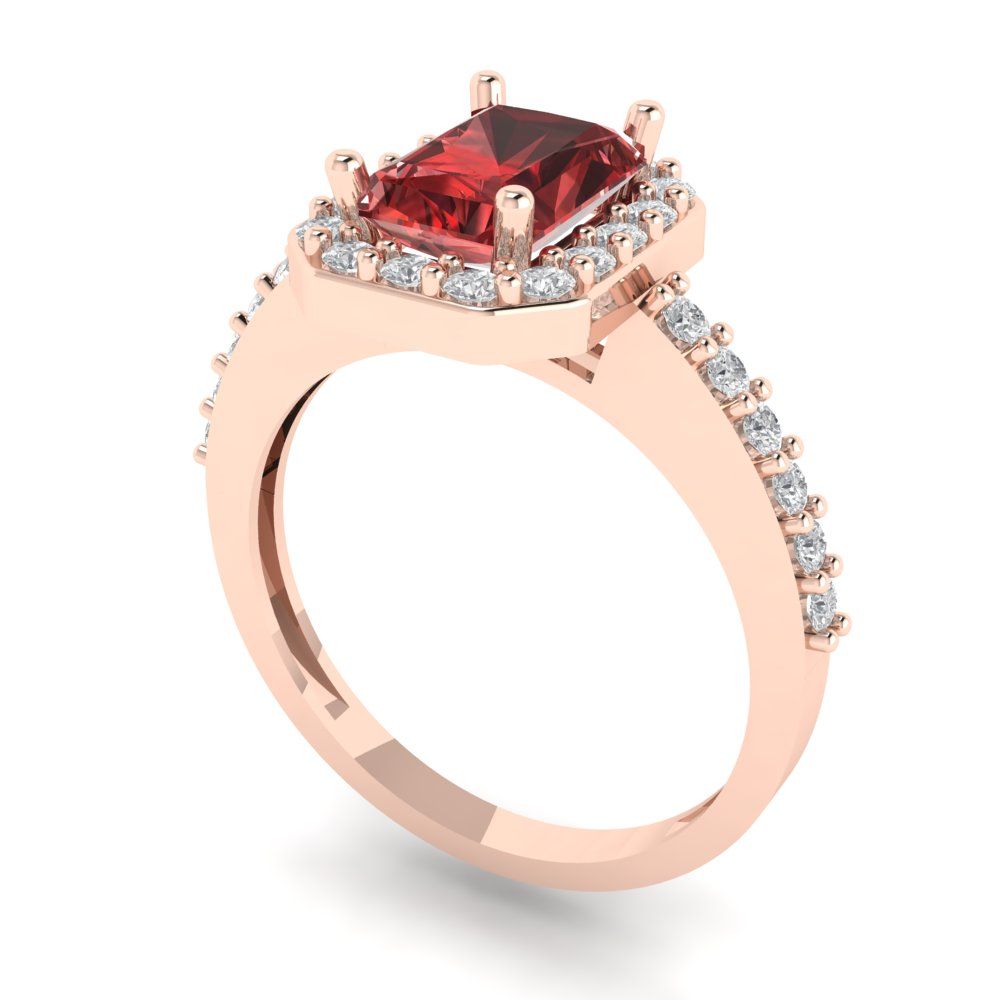 1.92 cttw Natural Garnet Solitaire with Zirconia Simulated Diamond Accents Engagement Ring - Solid Gold (Emerald Cut,7.5X5.5mm)