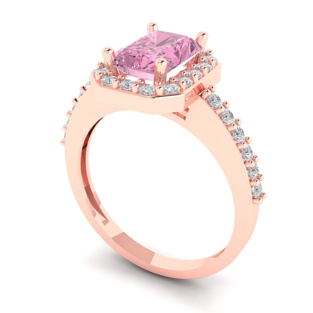 1.92 cttw Zirconia Simulated Pink Diamond Solitaire with Zirconia Simulated Diamond Accents Engagement Ring - Solid Gold (VVS1, Emerald Cut,7.5X5.5mm)