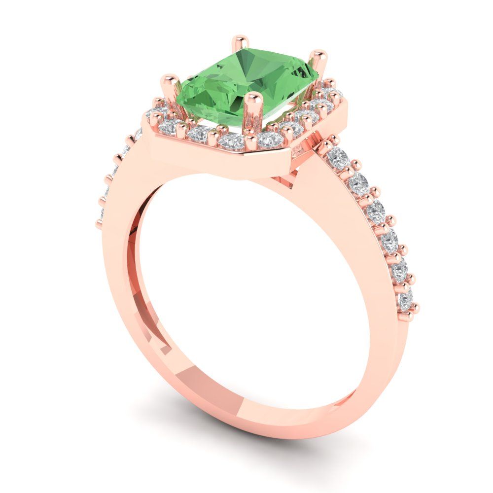 1.92 cttw Zirconia Simulated Green Diamond Solitaire with Zirconia Simulated Diamond Accents Engagement Ring - Solid Gold (VVS1, Emerald Cut,7.5X5.5mm)