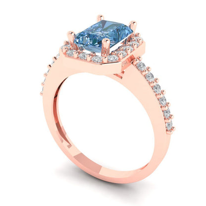 1.92 cttw Zirconia Simulated Blue Diamond Solitaire with Zirconia Simulated Diamond Accents Engagement Ring - Solid Gold (VVS1, Emerald Cut,7.5X5.5mm)
