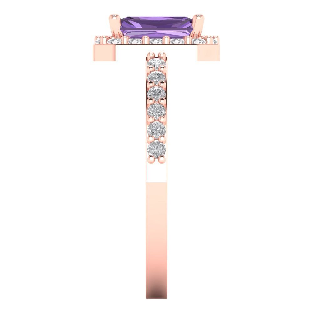 1.92 cttw Simulated Alexandrite Solitaire with Zirconia Simulated Diamond Accents Engagement Ring - Solid Gold (Emerald Cut,7.5X5.5mm)