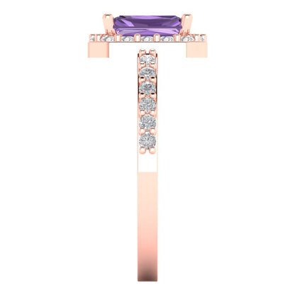 1.92 cttw Simulated Alexandrite Solitaire with Zirconia Simulated Diamond Accents Engagement Ring - Solid Gold (Emerald Cut,7.5X5.5mm)