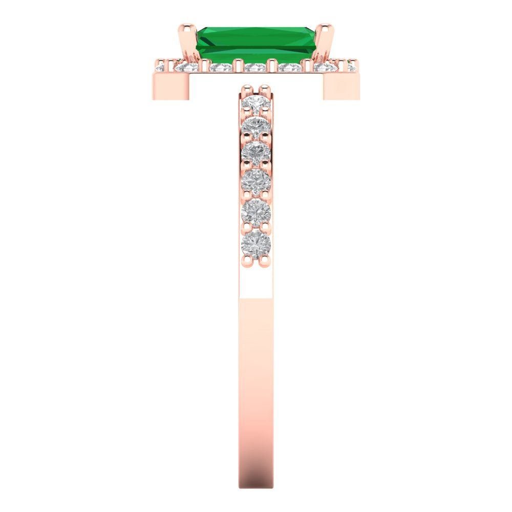 1.92 cttw Simulated Emerald Solitaire with Zirconia Simulated Diamond Accents Engagement Ring - Solid Gold (Emerald Cut,7.5X5.5mm)