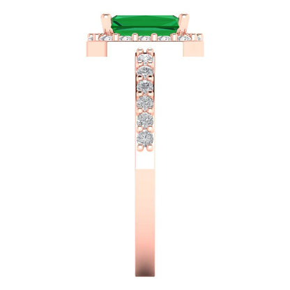 1.92 cttw Simulated Emerald Solitaire with Zirconia Simulated Diamond Accents Engagement Ring - Solid Gold (Emerald Cut,7.5X5.5mm)