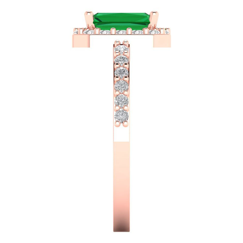 2.07 ct Brilliant Emerald Cut Simulated Emerald Stone Rose Gold halo Solitaire with Accents Ring