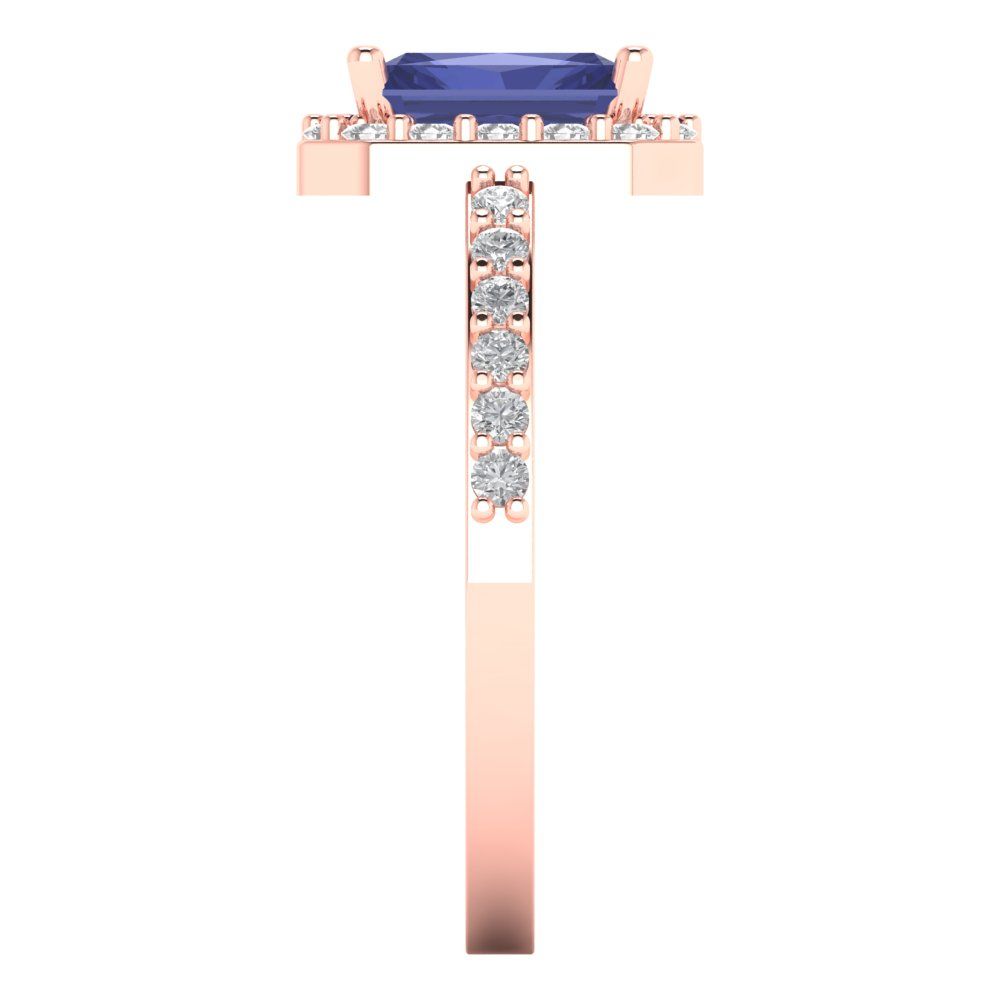 1.92 cttw Simulated Tanzanite Solitaire with Zirconia Simulated Diamond Accents Engagement Ring - Solid Gold (Emerald Cut,7.5X5.5mm)