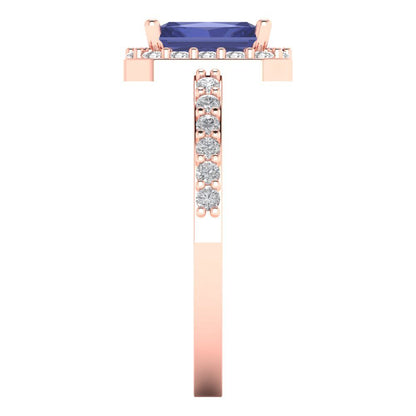 1.92 cttw Simulated Tanzanite Solitaire with Zirconia Simulated Diamond Accents Engagement Ring - Solid Gold (Emerald Cut,7.5X5.5mm)