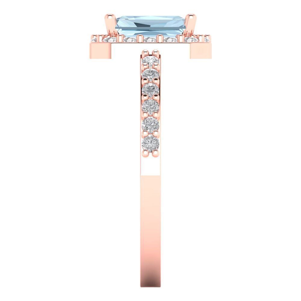 1.92 cttw Natural Swiss Blue Topaz Solitaire with Zirconia Simulated Diamond Accents Engagement Ring - Solid Gold (Emerald Cut,7.5X5.5mm)