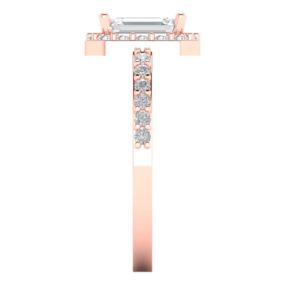 1.92 cttw Certified Moissanite Solitaire with Zirconia Simulated Diamond Accents Engagement Ring - Solid Gold (VVS1, D-F,Emerald Cut,7.5X5.5mm)