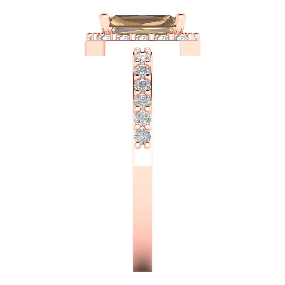 1.92 cttw Zirconia Simulated Champagne Diamond Solitaire with Zirconia Simulated Diamond Accents Engagement Ring - Solid Gold (VVS1, Emerald Cut,7.5X5.5mm)