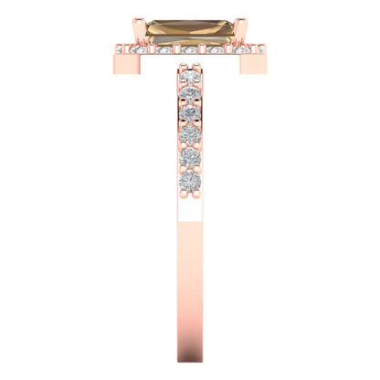 1.92 cttw Zirconia Simulated Champagne Diamond Solitaire with Zirconia Simulated Diamond Accents Engagement Ring - Solid Gold (VVS1, Emerald Cut,7.5X5.5mm)