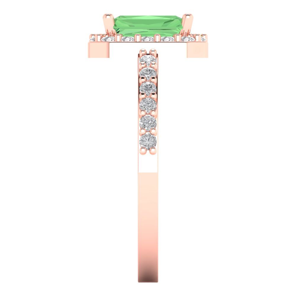 1.92 cttw Zirconia Simulated Green Diamond Solitaire with Zirconia Simulated Diamond Accents Engagement Ring - Solid Gold (VVS1, Emerald Cut,7.5X5.5mm)