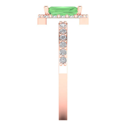 1.92 cttw Zirconia Simulated Green Diamond Solitaire with Zirconia Simulated Diamond Accents Engagement Ring - Solid Gold (VVS1, Emerald Cut,7.5X5.5mm)
