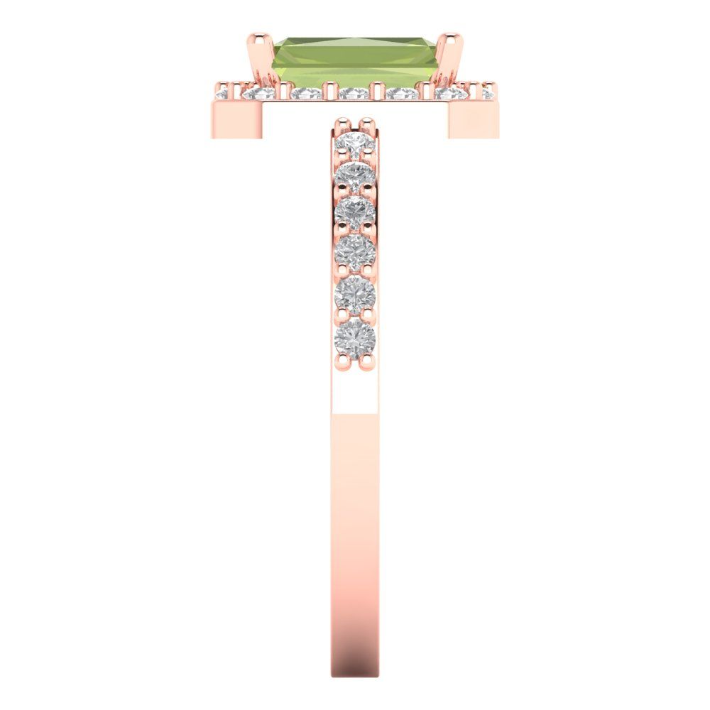 1.92 cttw Natural Peridot Solitaire with Zirconia Simulated Diamond Accents Engagement Ring - Solid Gold (Emerald Cut,7.5X5.5mm)