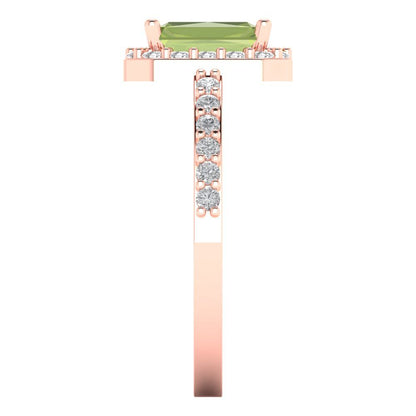 1.92 cttw Natural Peridot Solitaire with Zirconia Simulated Diamond Accents Engagement Ring - Solid Gold (Emerald Cut,7.5X5.5mm)