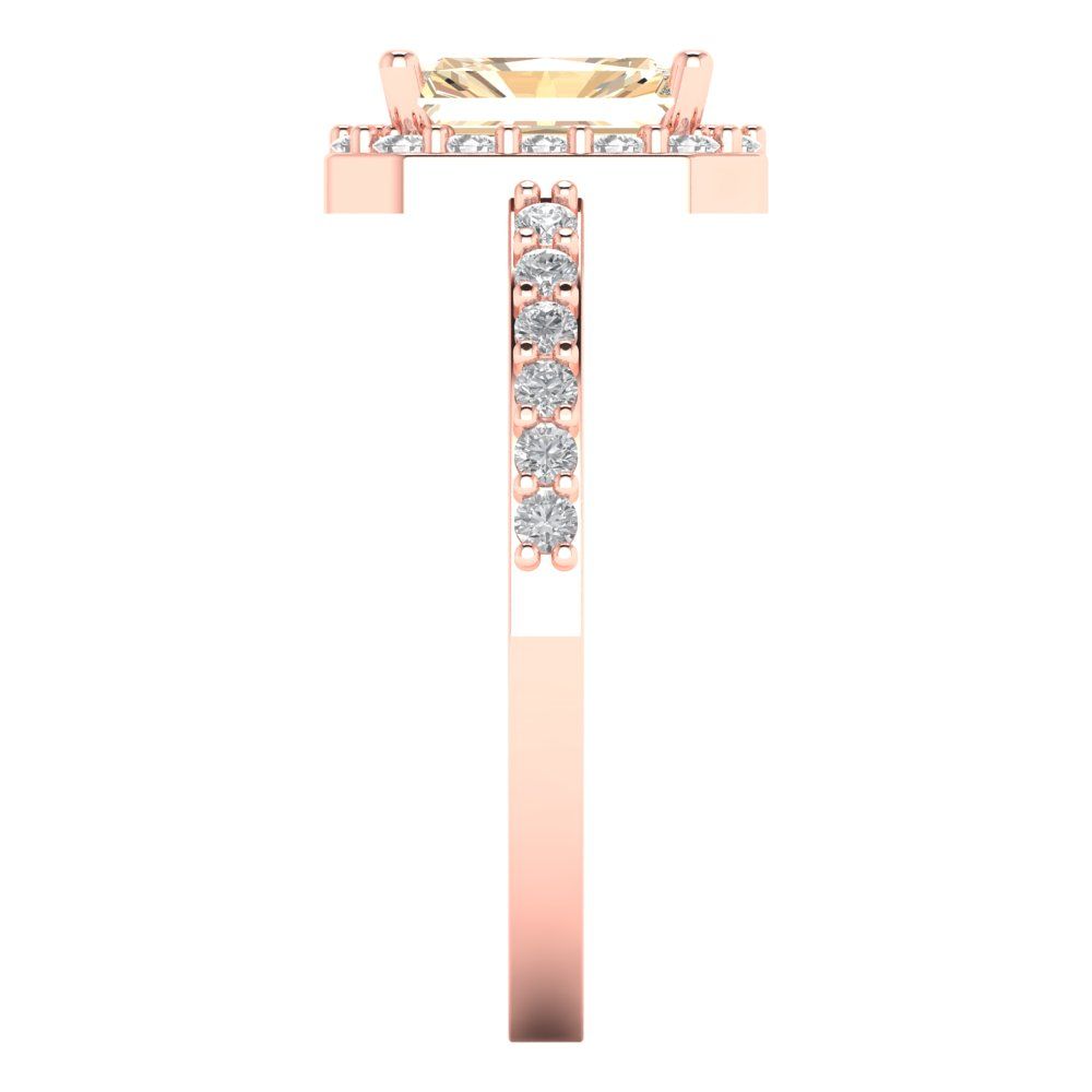 1.92 cttw Natural Morganite Solitaire with Zirconia Simulated Diamond Accents Engagement Ring - Solid Gold (Emerald Cut,7.5X5.5mm)