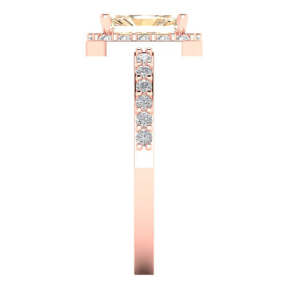 1.92 cttw Natural Morganite Solitaire with Zirconia Simulated Diamond Accents Engagement Ring - Solid Gold (Emerald Cut,7.5X5.5mm)