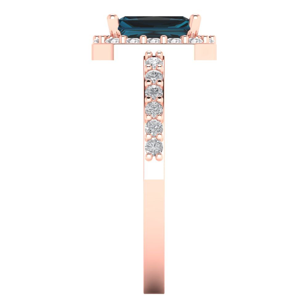 1.92 cttw Natural London Blue Topaz Solitaire with Zirconia Simulated Diamond Accents Engagement Ring - Solid Gold (Emerald Cut,7.5X5.5mm)