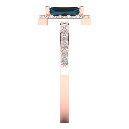 1.92 cttw Natural London Blue Topaz Solitaire with Zirconia Simulated Diamond Accents Engagement Ring - Solid Gold (Emerald Cut,7.5X5.5mm)