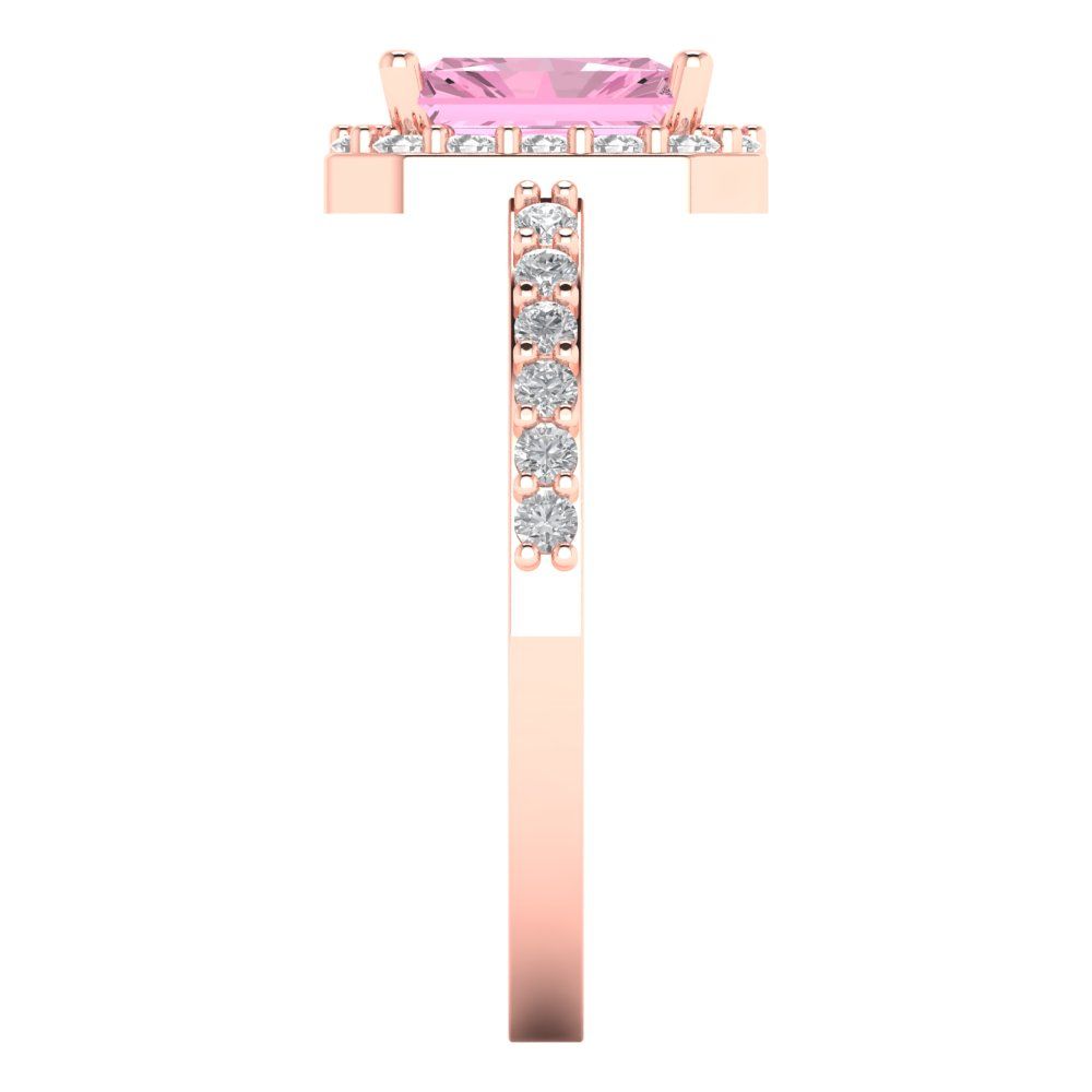 1.92 cttw Zirconia Simulated Pink Diamond Solitaire with Zirconia Simulated Diamond Accents Engagement Ring - Solid Gold (VVS1, Emerald Cut,7.5X5.5mm)