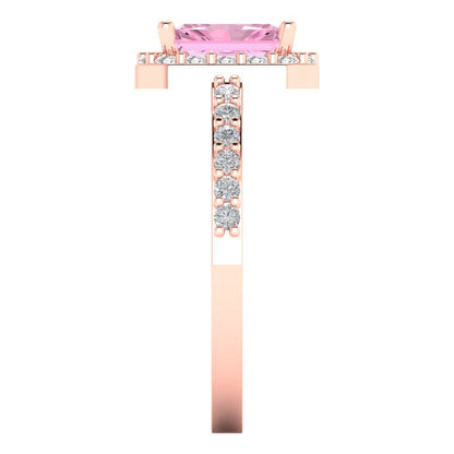 1.92 cttw Zirconia Simulated Pink Diamond Solitaire with Zirconia Simulated Diamond Accents Engagement Ring - Solid Gold (VVS1, Emerald Cut,7.5X5.5mm)