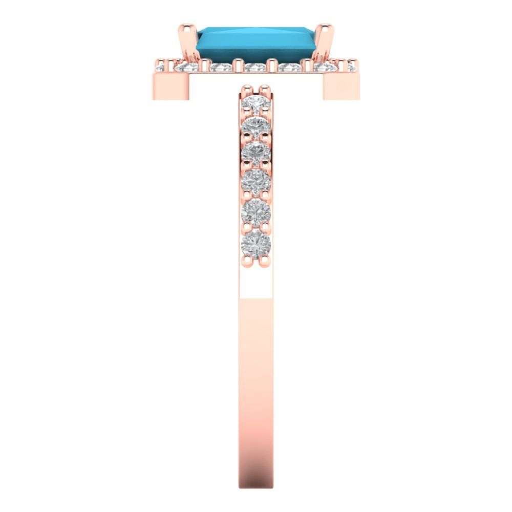 1.92 cttw Simulated Turquoise Solitaire with Zirconia Simulated Diamond Accents Engagement Ring - Solid Gold (Emerald Cut,7.5X5.5mm)