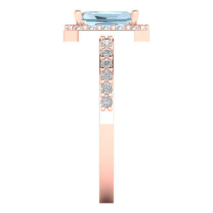 1.92 cttw Natural Sky Blue Topaz Solitaire with Zirconia Simulated Diamond Accents Engagement Ring - Solid Gold (Emerald Cut,7.5X5.5mm)