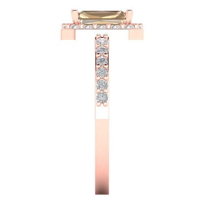 1.92 cttw Yellow Moissanite Solitaire with Zirconia Simulated Diamond Accents Engagement Ring - Solid Gold (Emerald Cut,7.5X5.5mm)