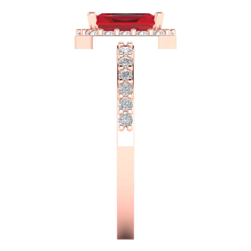 1.92 cttw Simulated Ruby Solitaire with Zirconia Simulated Diamond Accents Engagement Ring - Solid Gold (Emerald Cut,7.5X5.5mm)