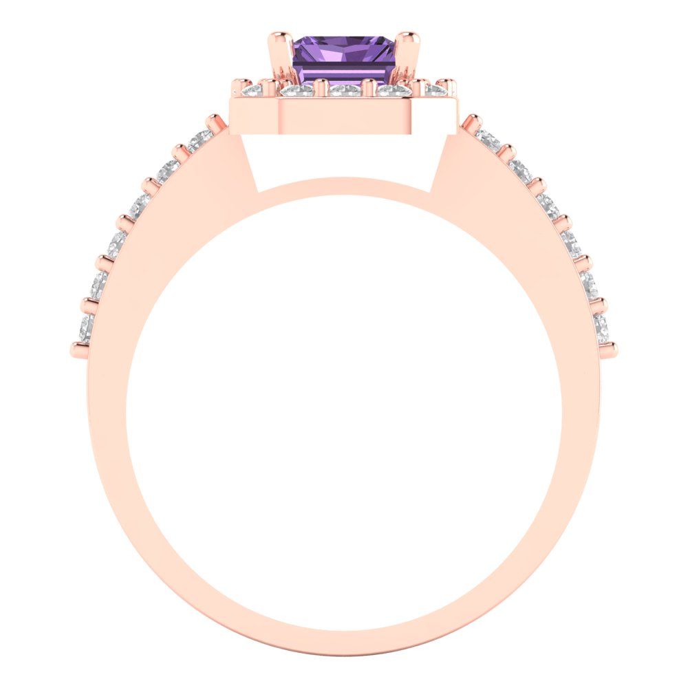 1.92 cttw Simulated Alexandrite Solitaire with Zirconia Simulated Diamond Accents Engagement Ring - Solid Gold (Emerald Cut,7.5X5.5mm)