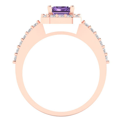 1.92 cttw Simulated Alexandrite Solitaire with Zirconia Simulated Diamond Accents Engagement Ring - Solid Gold (Emerald Cut,7.5X5.5mm)