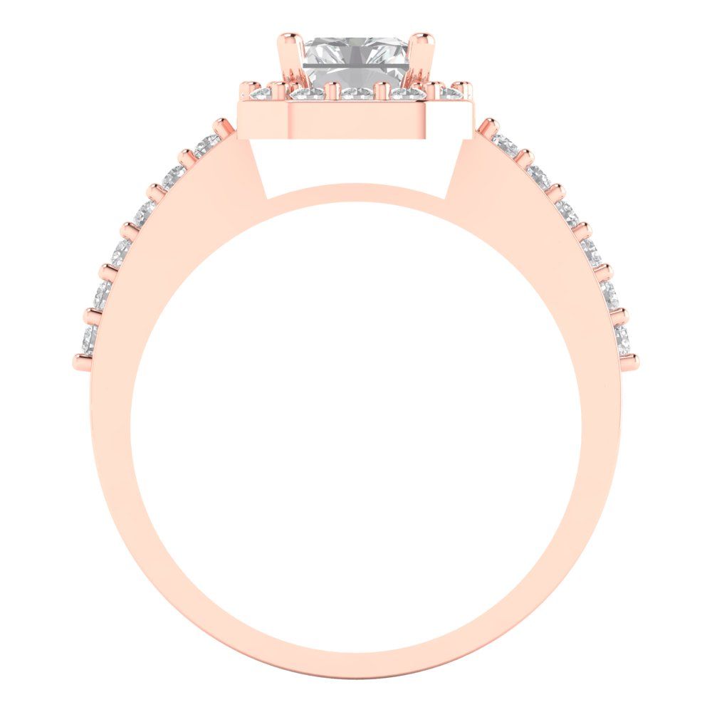 1.92 cttw Zirconia Simulated Diamond Solitaire with Zirconia Simulated Diamond Accents Engagement Ring - Solid Gold (VVS1, Emerald Cut,7.5X5.5mm)