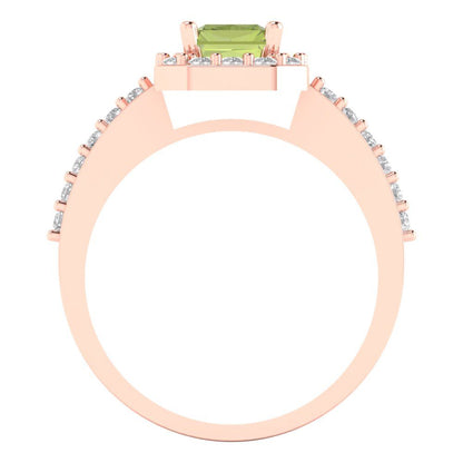 1.92 cttw Natural Peridot Solitaire with Zirconia Simulated Diamond Accents Engagement Ring - Solid Gold (Emerald Cut,7.5X5.5mm)