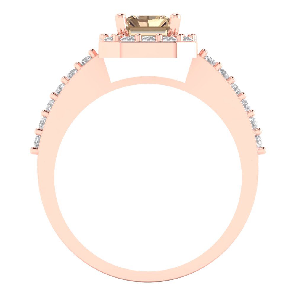1.92 cttw Yellow Moissanite Solitaire with Zirconia Simulated Diamond Accents Engagement Ring - Solid Gold (Emerald Cut,7.5X5.5mm)