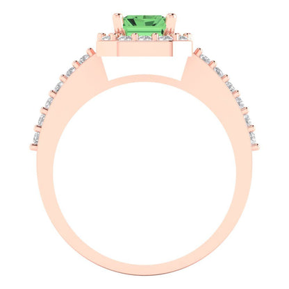 1.92 cttw Zirconia Simulated Green Diamond Solitaire with Zirconia Simulated Diamond Accents Engagement Ring - Solid Gold (VVS1, Emerald Cut,7.5X5.5mm)