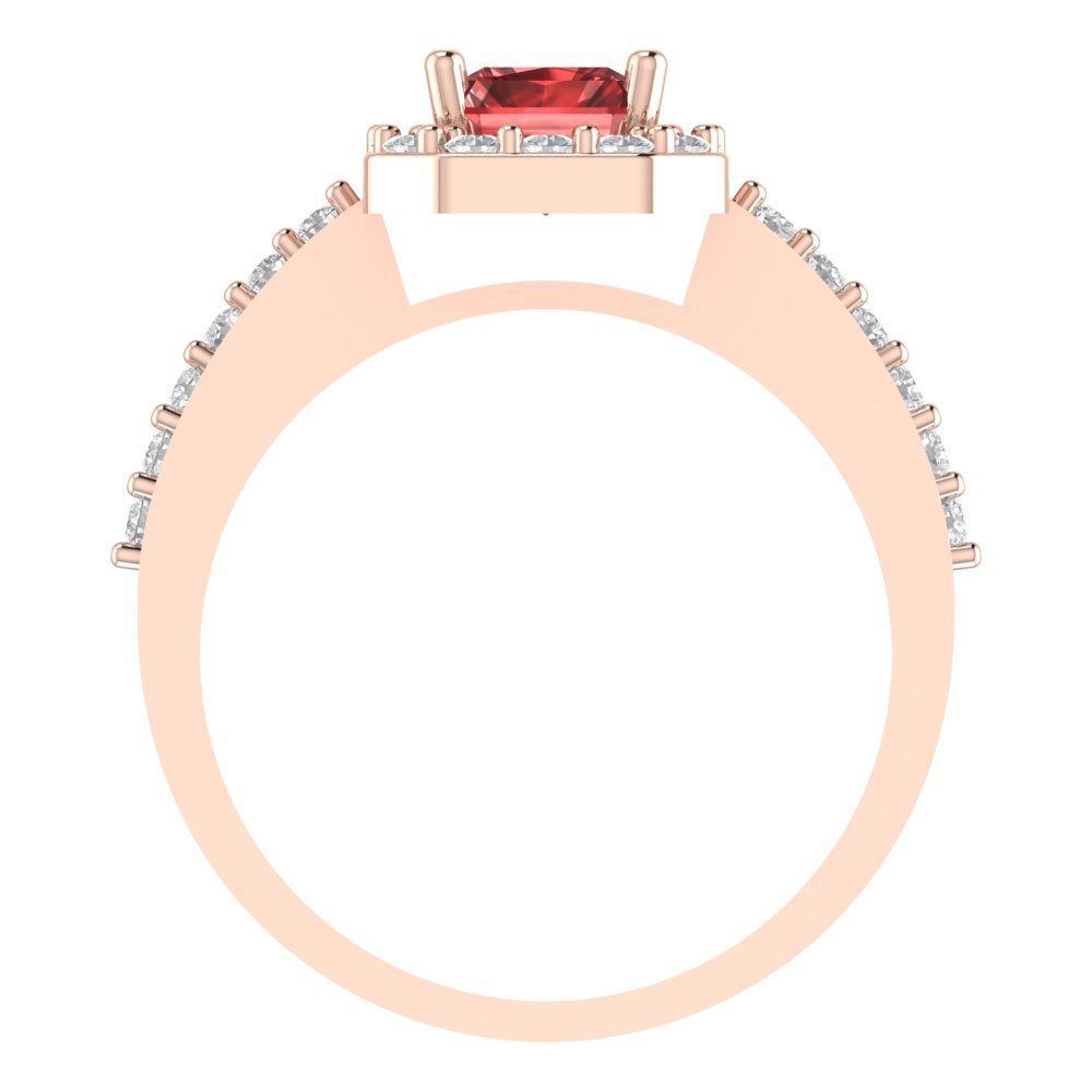 1.92 cttw Natural Garnet Solitaire with Zirconia Simulated Diamond Accents Engagement Ring - Solid Gold (Emerald Cut,7.5X5.5mm)