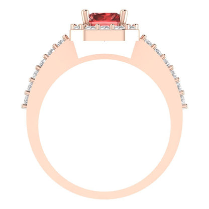 1.92 cttw Natural Garnet Solitaire with Zirconia Simulated Diamond Accents Engagement Ring - Solid Gold (Emerald Cut,7.5X5.5mm)