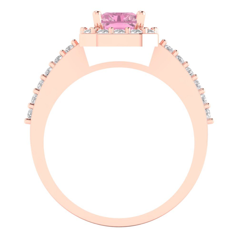 1.92 cttw Zirconia Simulated Pink Diamond Solitaire with Zirconia Simulated Diamond Accents Engagement Ring - Solid Gold (VVS1, Emerald Cut,7.5X5.5mm)