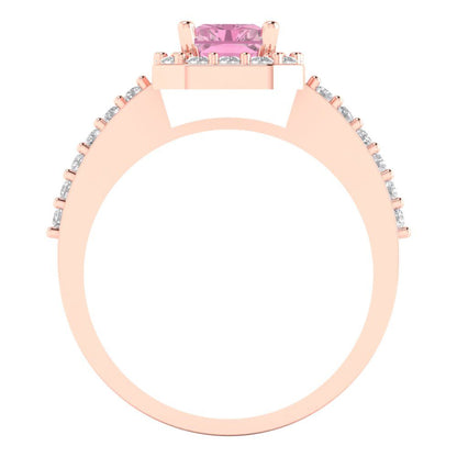 1.92 cttw Zirconia Simulated Pink Diamond Solitaire with Zirconia Simulated Diamond Accents Engagement Ring - Solid Gold (VVS1, Emerald Cut,7.5X5.5mm)