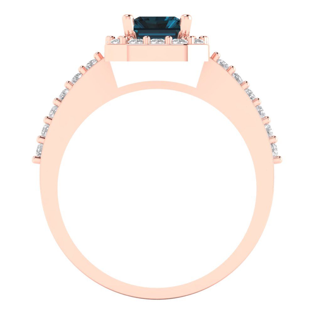 1.92 cttw Natural London Blue Topaz Solitaire with Zirconia Simulated Diamond Accents Engagement Ring - Solid Gold (Emerald Cut,7.5X5.5mm)